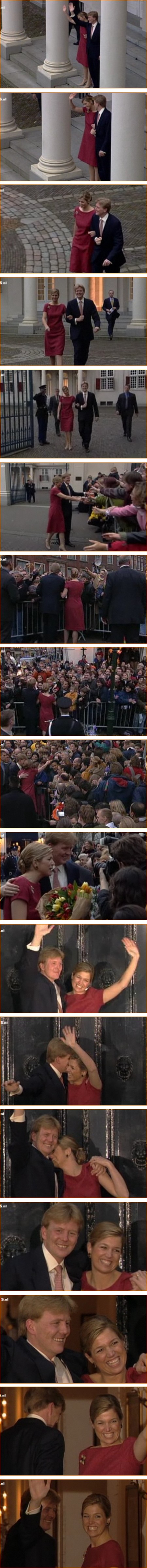 Prinses Máxima loopt met Willem-Alexander langs het publiek